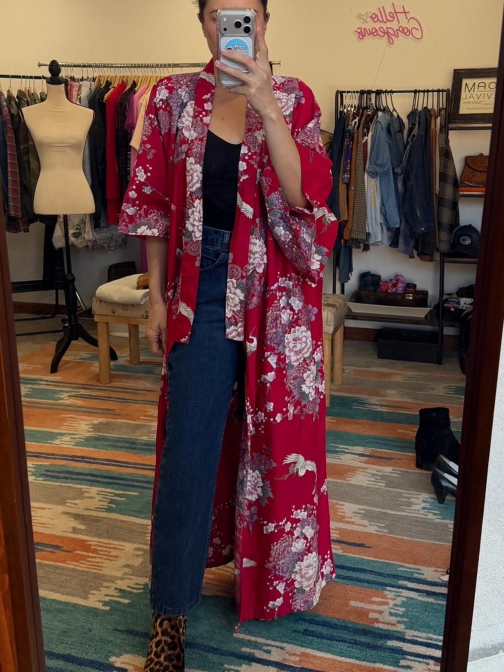 Vintage Pink Floral Cotton Kimono Robe Made in Japan - Picture 8 of 10